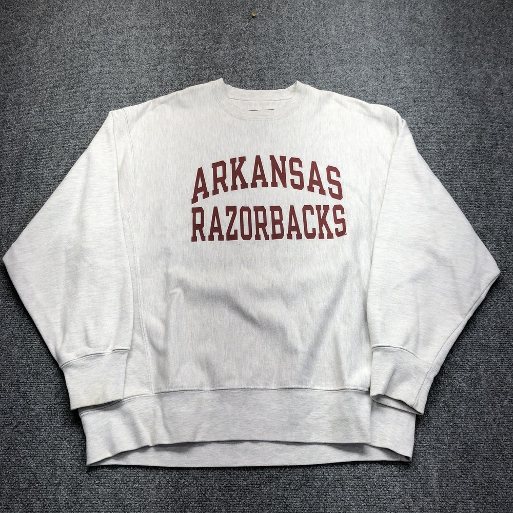 Arkansas Razorbacks Sweatshirt Mens Large Gray College Champion Reverse Weave